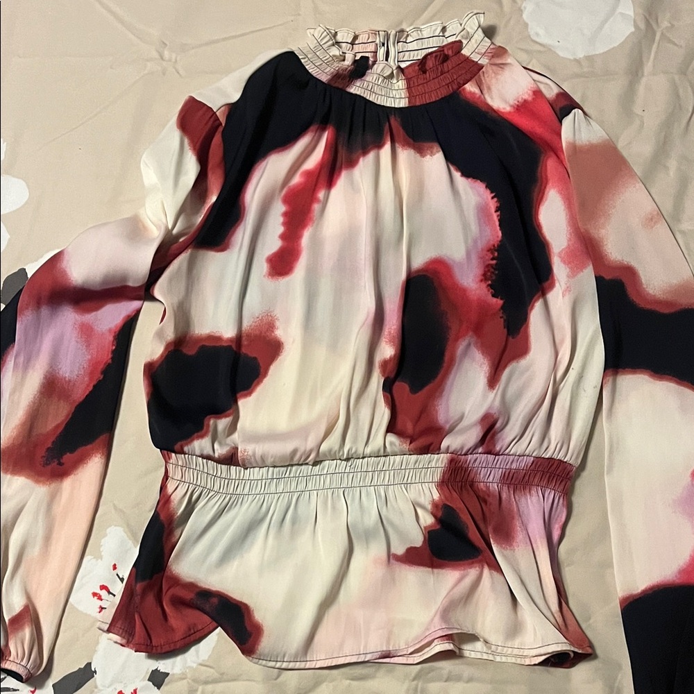 Nine West Red and Black Patterned Blouse